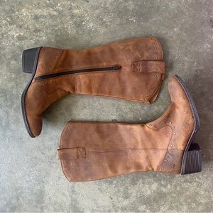 B.O.C Genuine Distressed Leather Studded Western Cowboy Boots